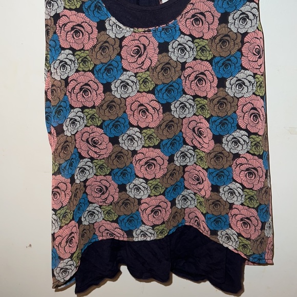 🌞 Sheer floral top over navy tunic top w crocheted embellishments Size: Small - Picture 2 of 5